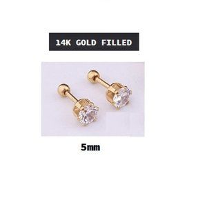 Gold ~ 5mm ~ 14k Gold Filled Six Prong Round Swarovski Crystal Earring